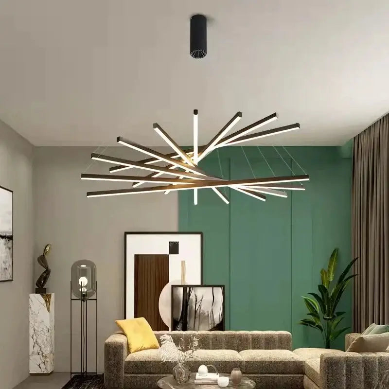 Modern geometric gold & black aluminum ceiling chandelier stair light