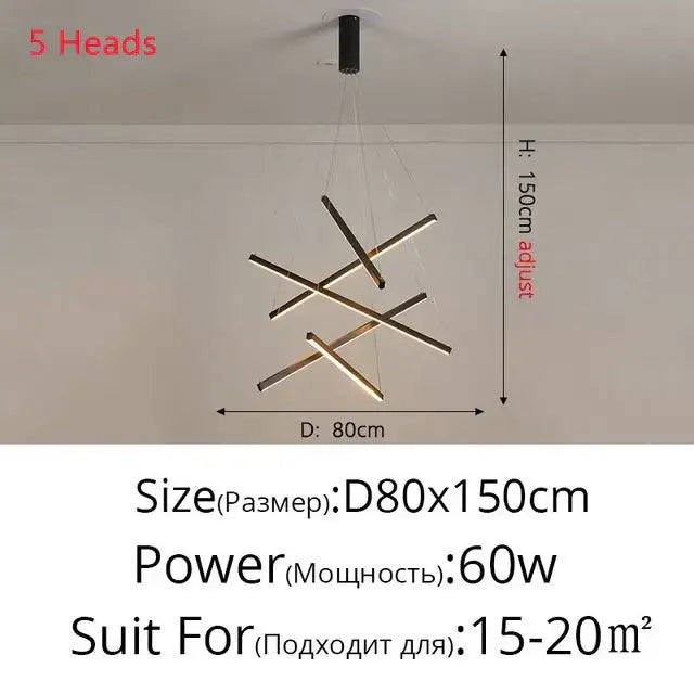 Modern geometric gold & black aluminum ceiling chandelier stair light