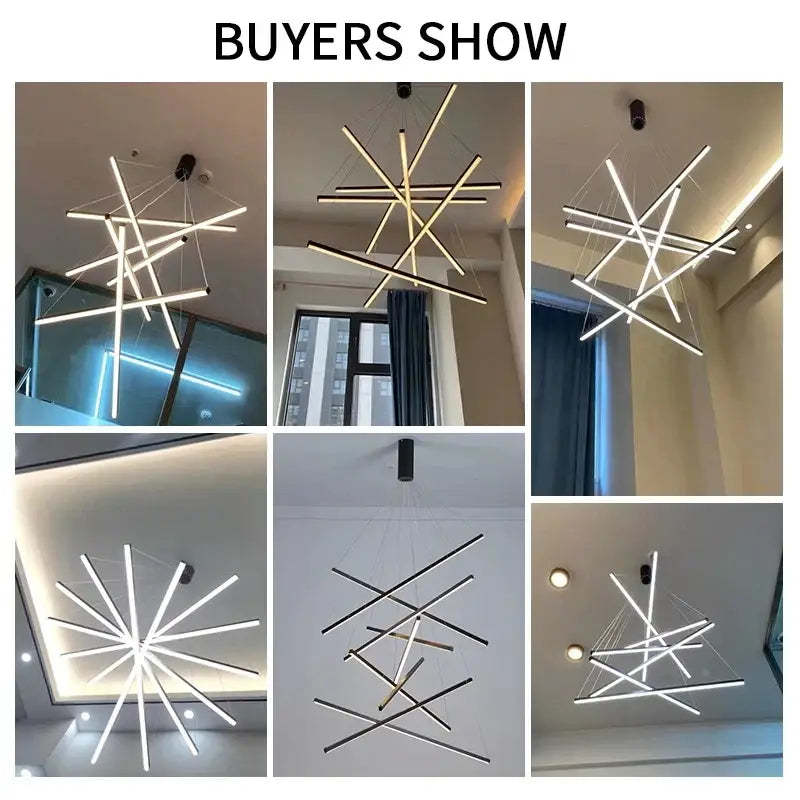 Modern geometric gold & black aluminum ceiling chandelier stair light