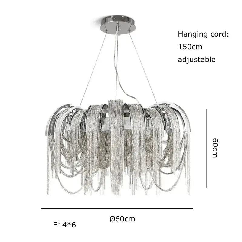 Modern aluminum chain pendant lights dining room glass chandelier