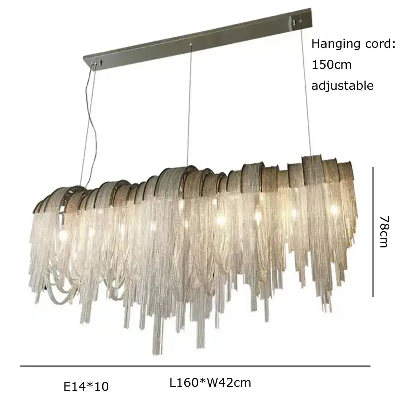 Modern aluminum chain pendant lights dining room glass chandelier