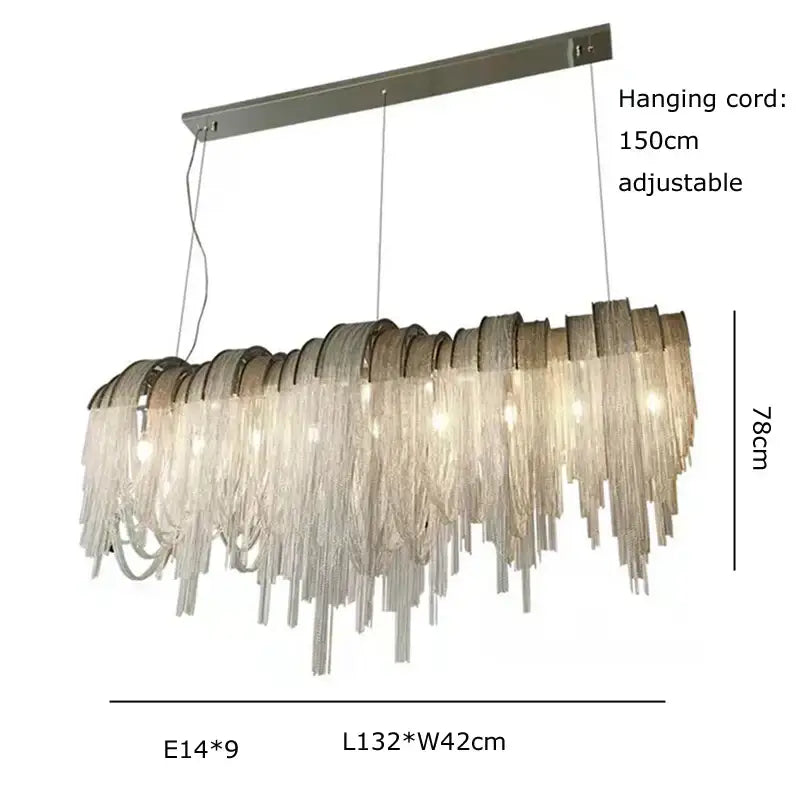 Modern aluminum chain pendant lights dining room glass chandelier