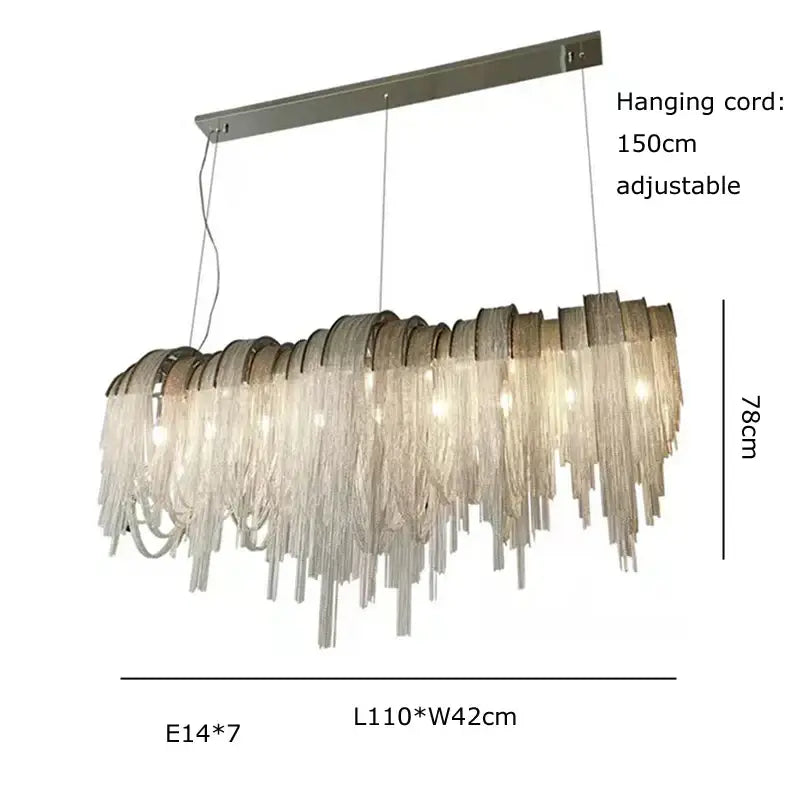 Modern aluminum chain pendant lights dining room glass chandelier