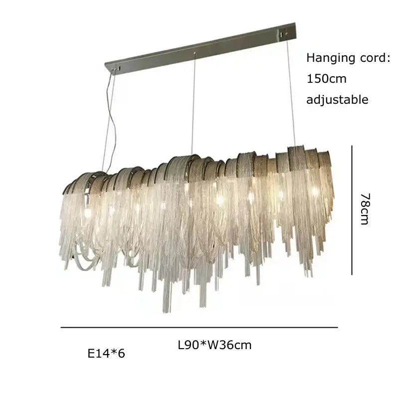 Modern aluminum chain pendant lights dining room glass chandelier