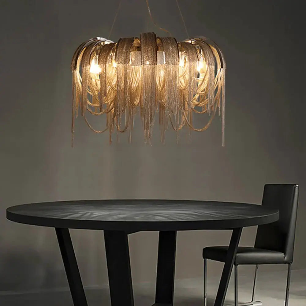 Modern aluminum chain pendant lights dining room glass chandelier