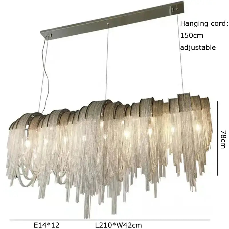 Modern aluminum chain pendant lights dining room glass chandelier