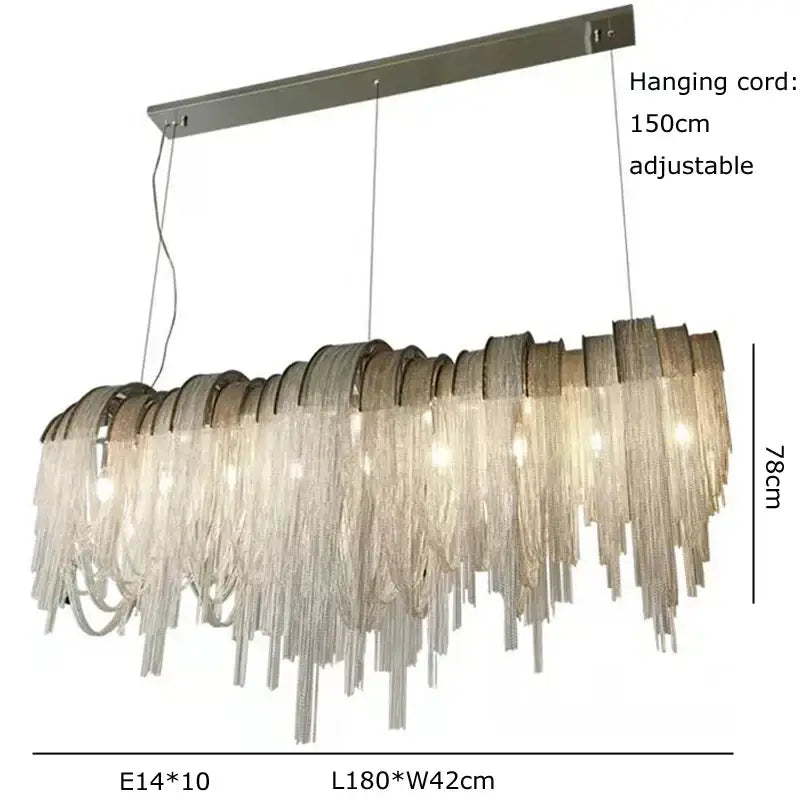 Modern aluminum chain pendant lights dining room glass chandelier