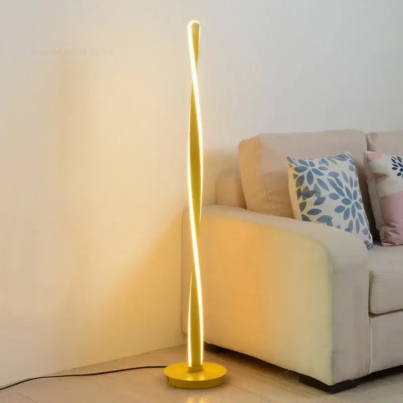 Modern golden twisted aluminum floor lamp living room led dimmable light