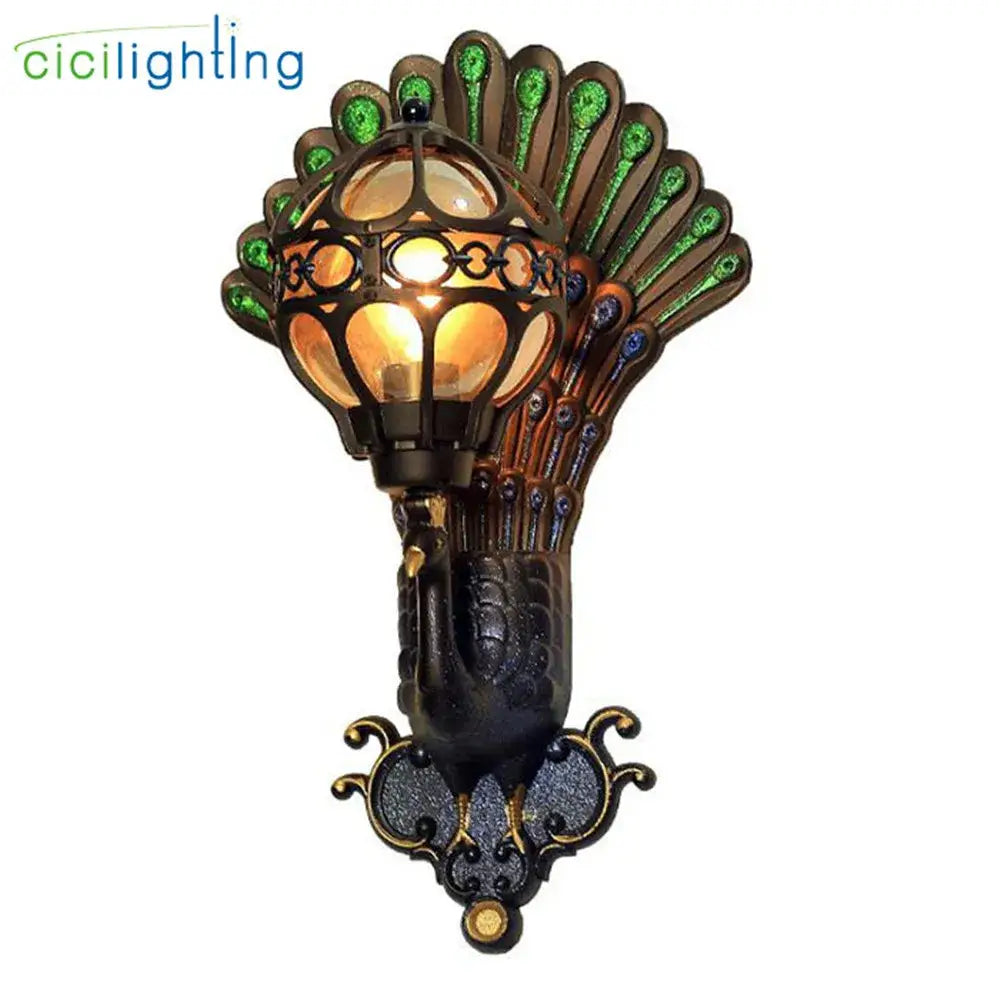 Vintage peacock aluminum globe glass wall lamp for stairway