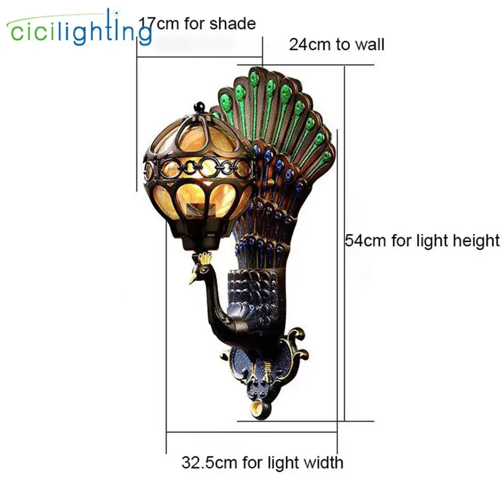 Vintage peacock aluminum globe glass wall lamp for stairway