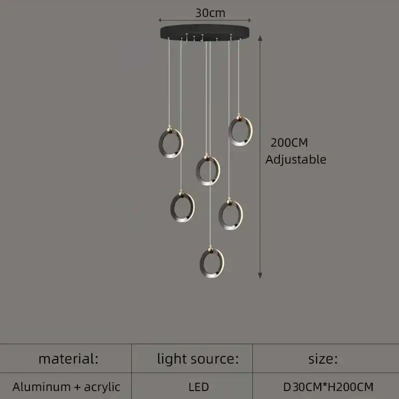Modern minimalist aluminum led chandelier staircase ring light