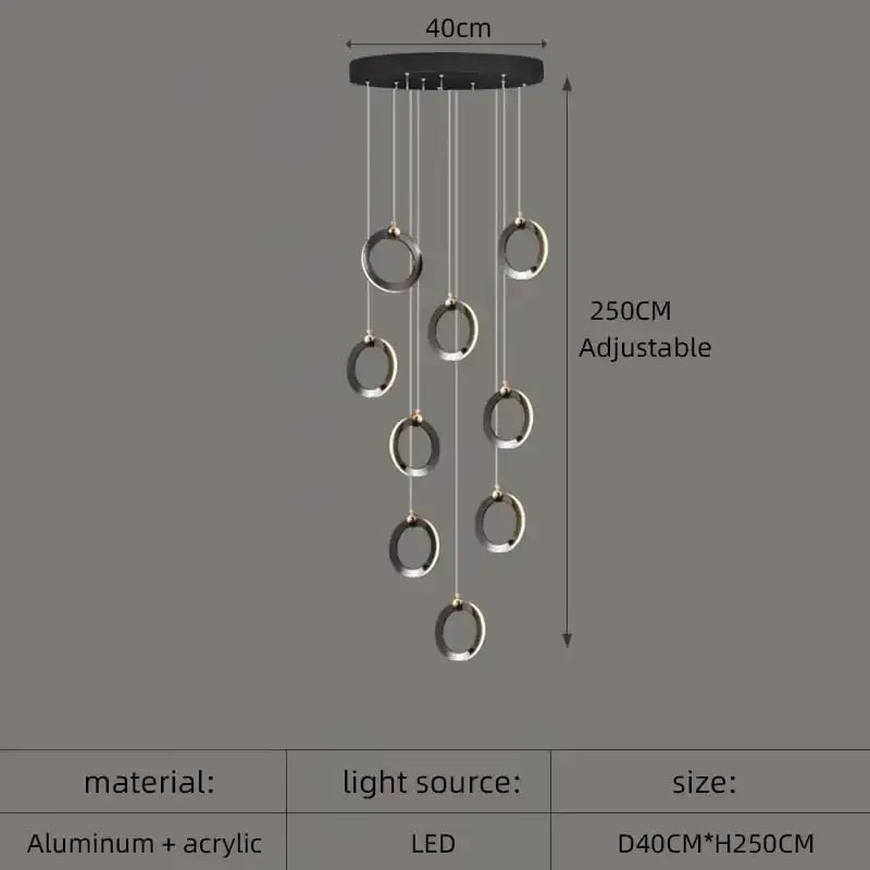 Modern minimalist aluminum led chandelier staircase ring light