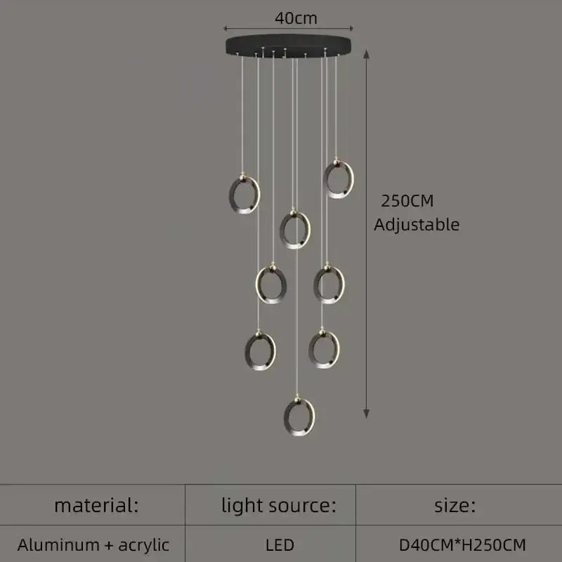 Modern minimalist aluminum led chandelier staircase ring light