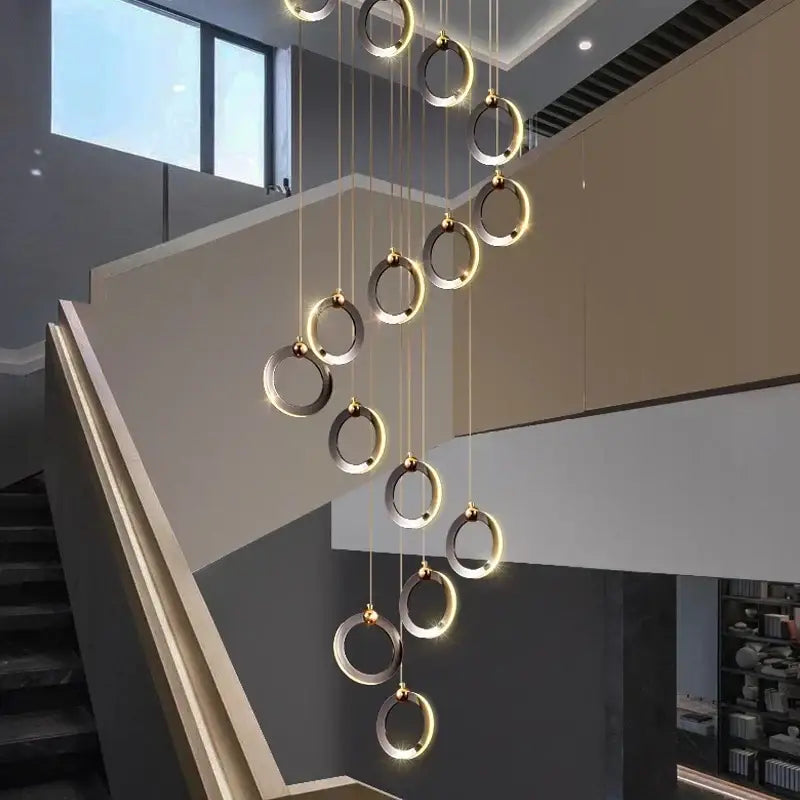 Modern minimalist aluminum led chandelier staircase ring light