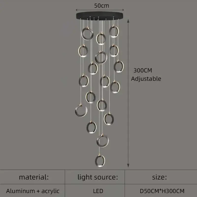 Modern minimalist aluminum led chandelier staircase ring light