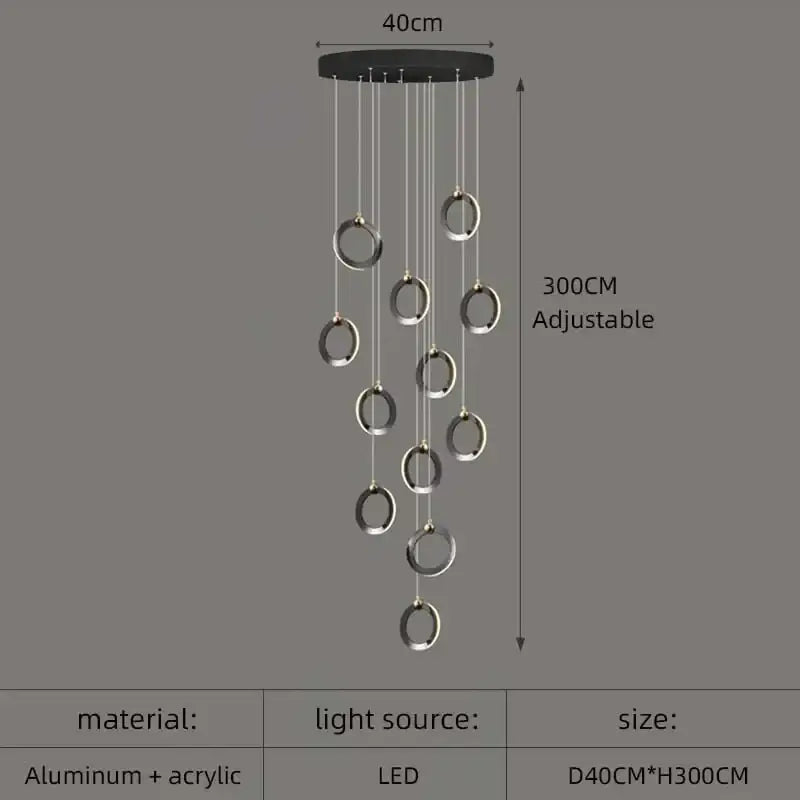 Modern minimalist aluminum led chandelier staircase ring light