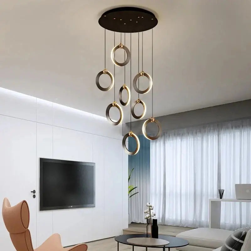 Modern minimalist aluminum led chandelier staircase ring light