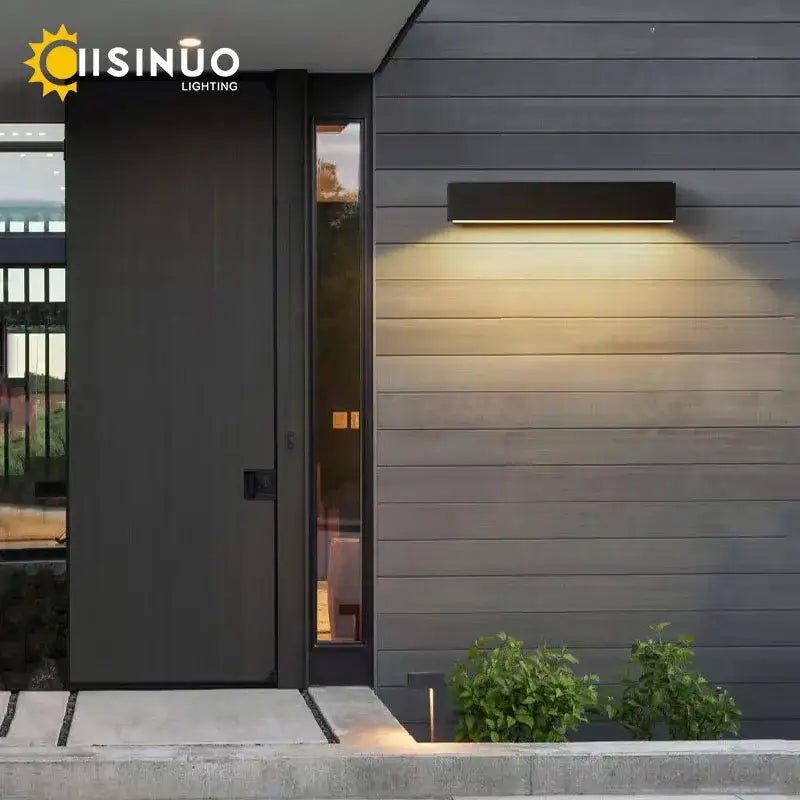 Modern black rectangular outdoor wall sconces – patio warm light