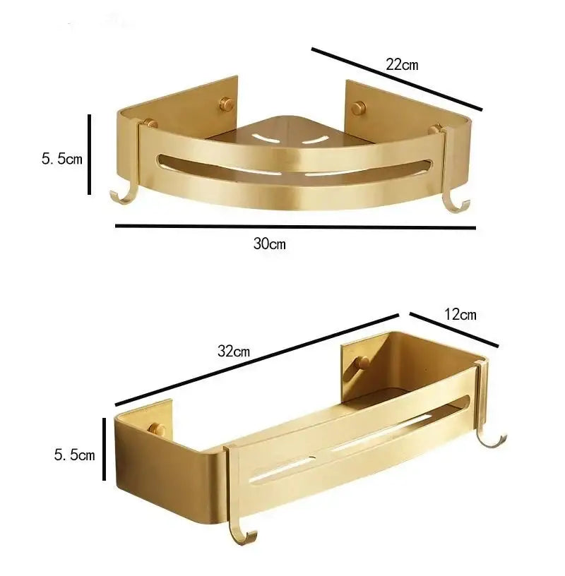 Brushed gold two tier aluminum shower shelf bathroom corner rack