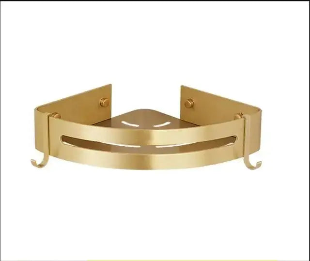 Brushed gold two tier aluminum shower shelf bathroom corner rack