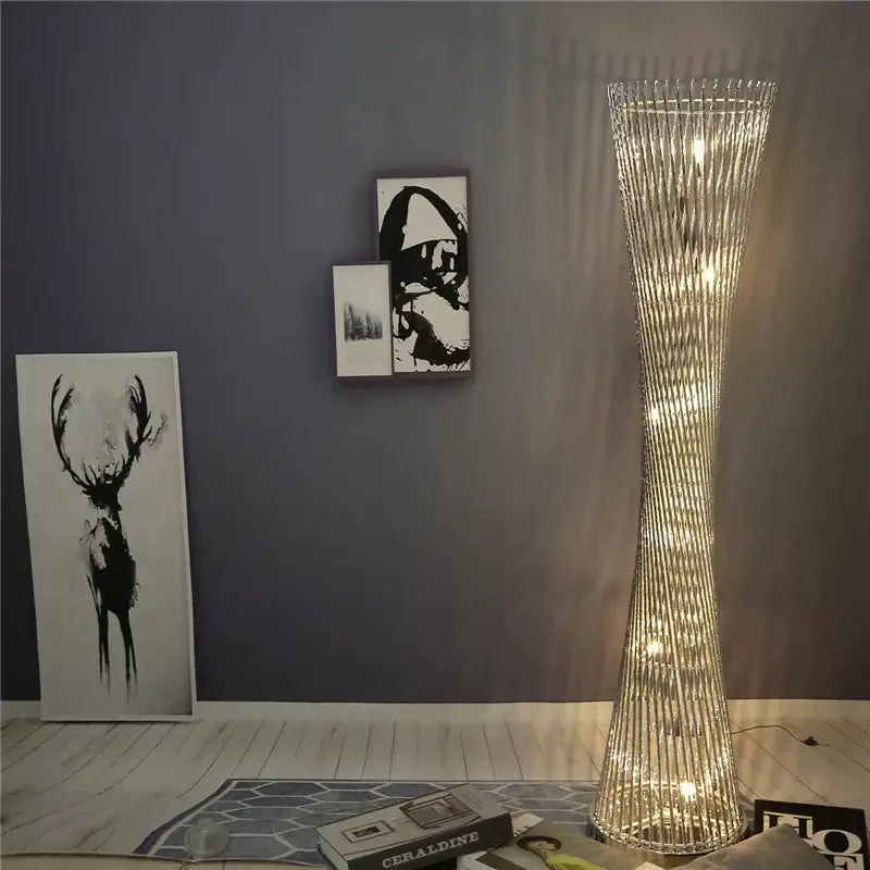 Modern silver twisted tower floor lamp living room led standing light