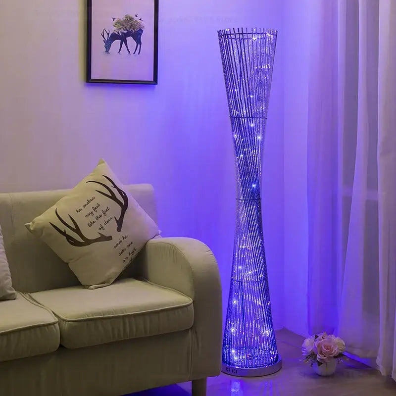Modern silver twisted tower floor lamp living room led standing light