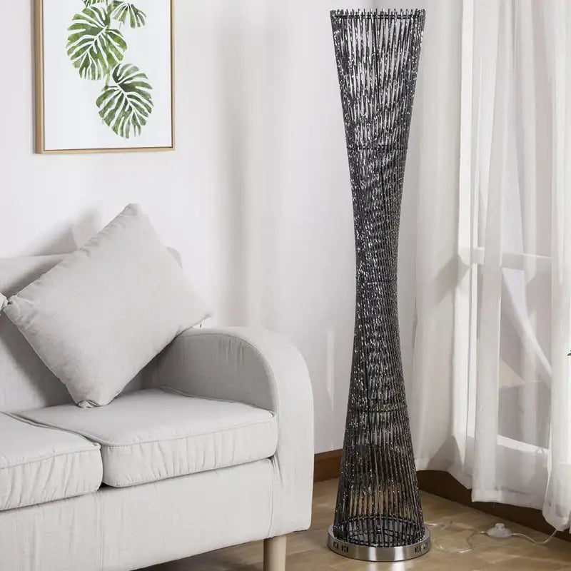 Modern silver twisted tower floor lamp living room led standing light
