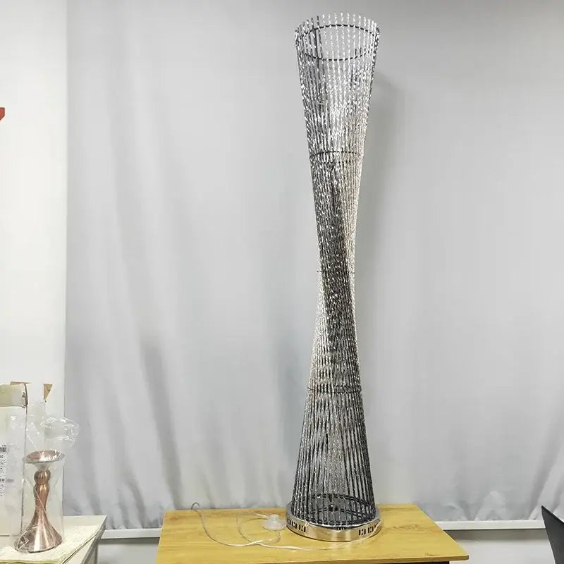 Modern silver twisted aluminum tower floor lamp living room led light
