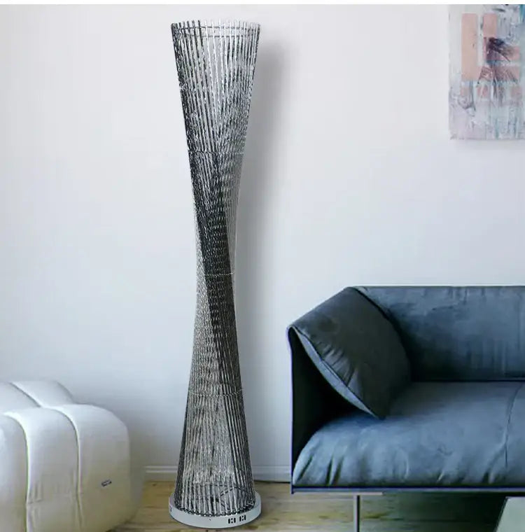 Modern silver twisted tower floor lamp living room led standing light