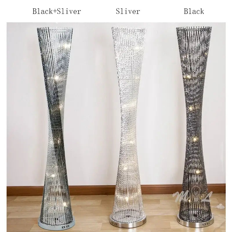 Modern silver twisted aluminum tower floor lamp living room led light