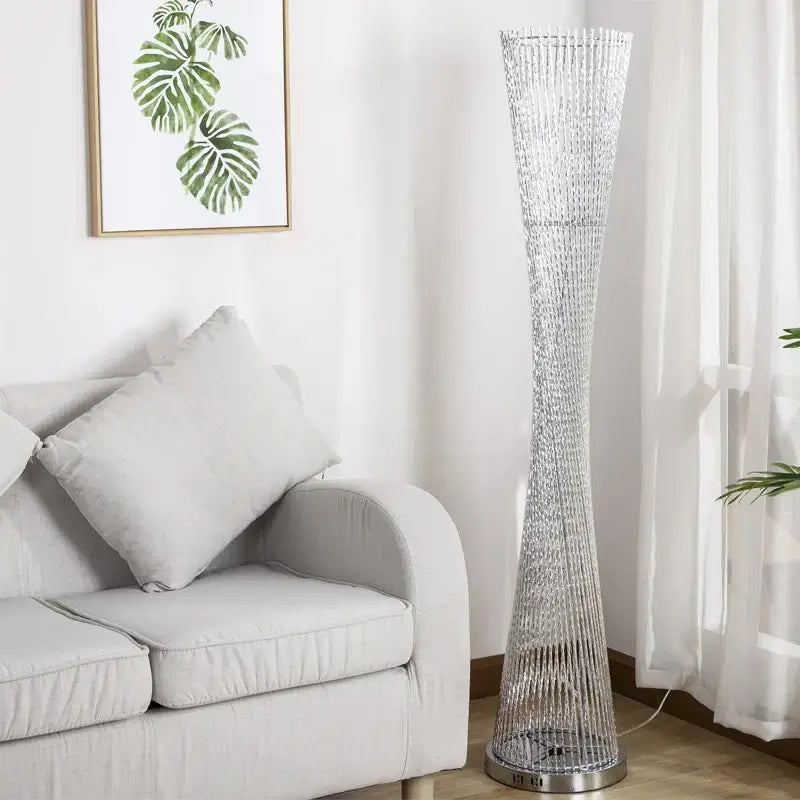 Modern silver twisted tower floor lamp living room led standing light