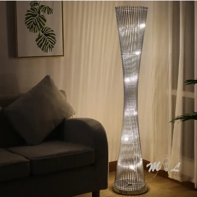 Modern silver twisted aluminum tower floor lamp living room led light