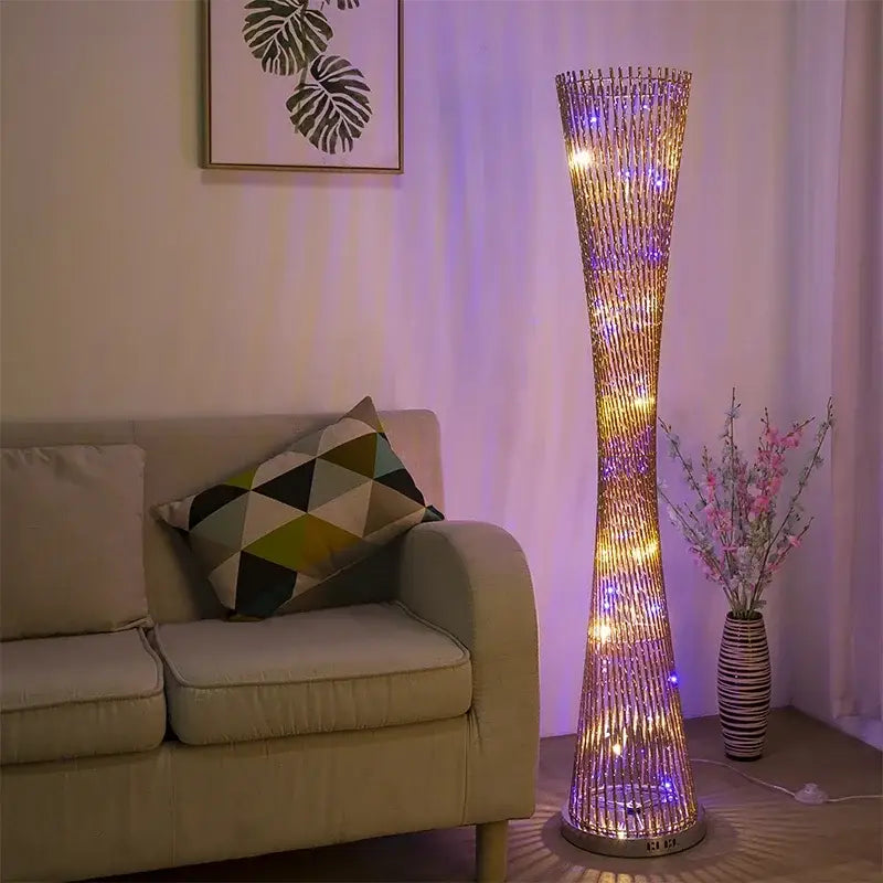 Modern silver twisted aluminum tower floor lamp living room led light