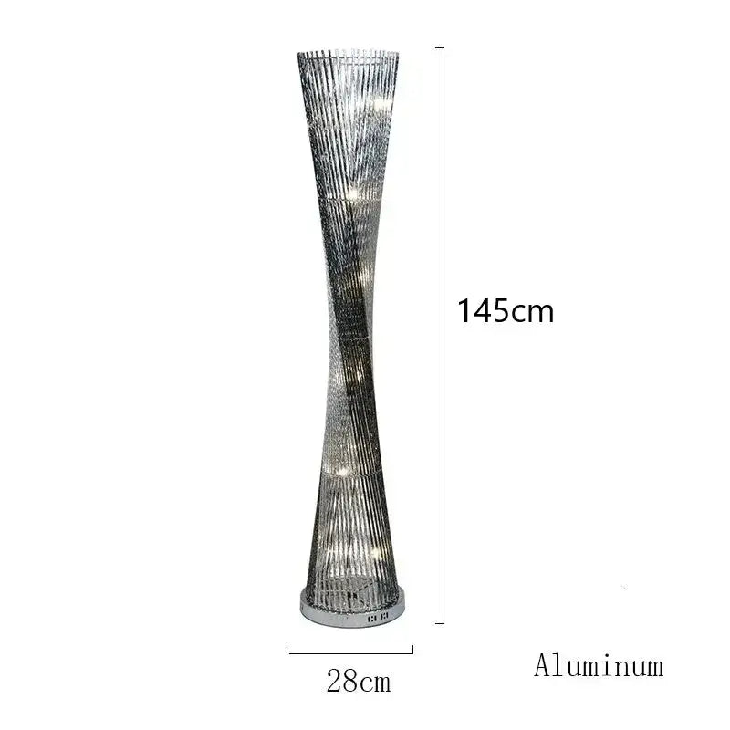 Modern silver twisted aluminum tower floor lamp living room led light