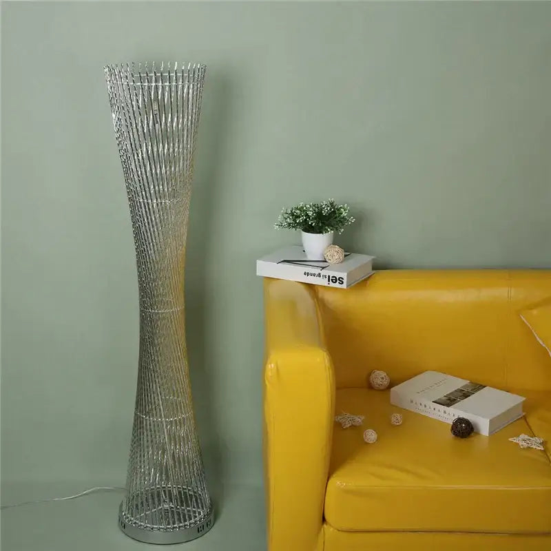 Modern silver twisted tower floor lamp living room led standing light