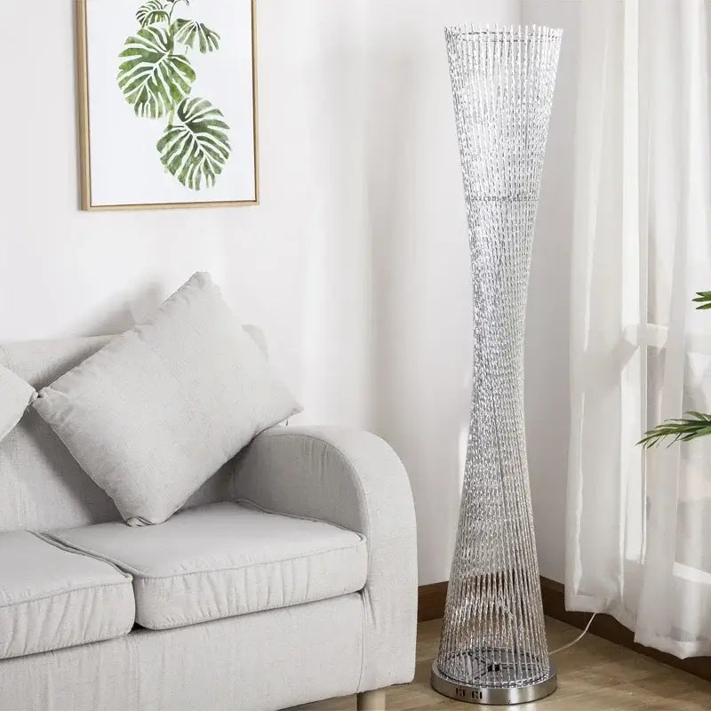 Modern silver aluminum tower floor lamp living room led light