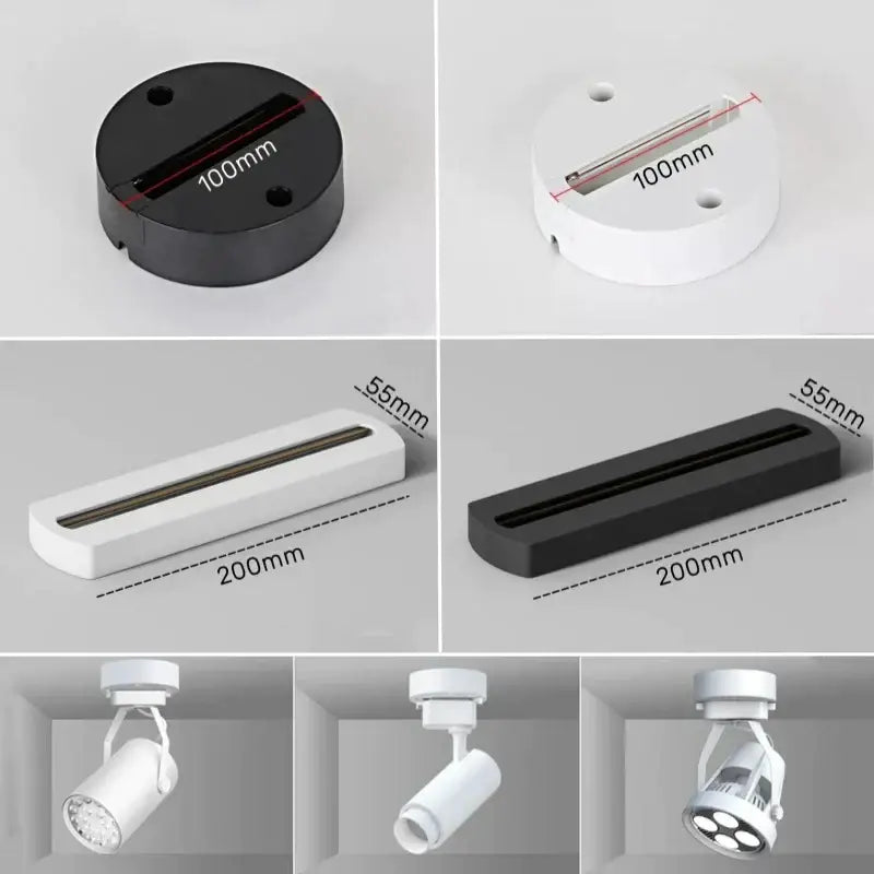 Modern black & white aluminum track rail lighting – living room system