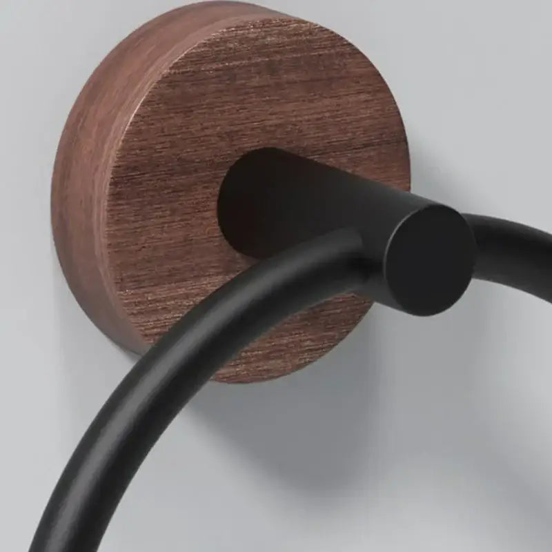 Black matte and walnut towel ring for bathroom and kitchen wall mount