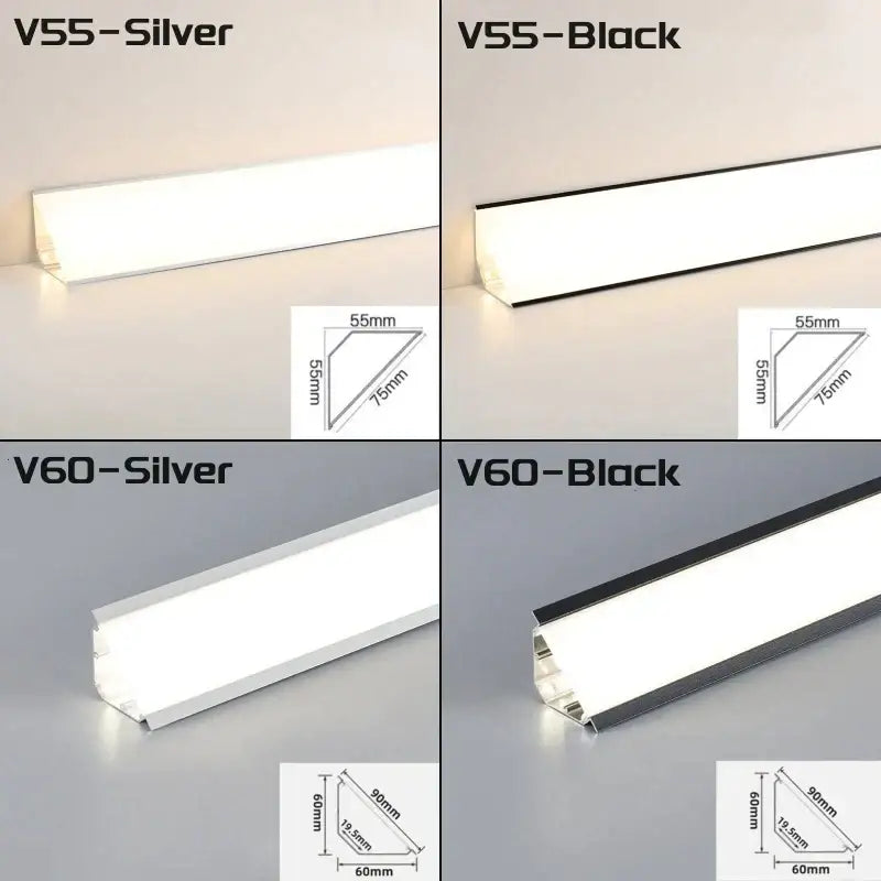 Modern black & white aluminum profile corner beam strip lights kitchen