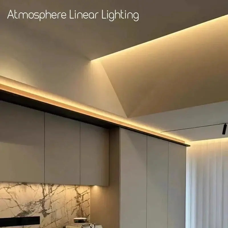 Modern black & white aluminum profile corner beam strip lights kitchen