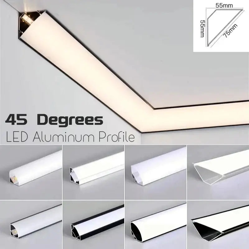 Modern black & white aluminum profile corner beam strip lights kitchen