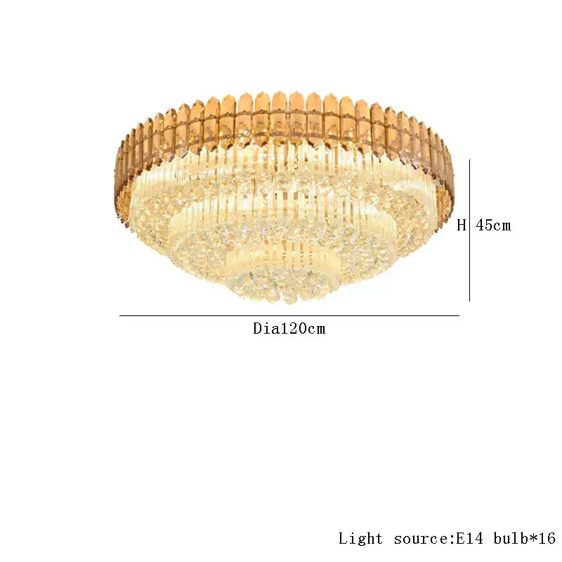 Amber crystal round chandelier living room tiered gold ceiling light