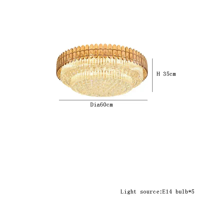 Amber crystal round chandelier living room tiered gold ceiling light