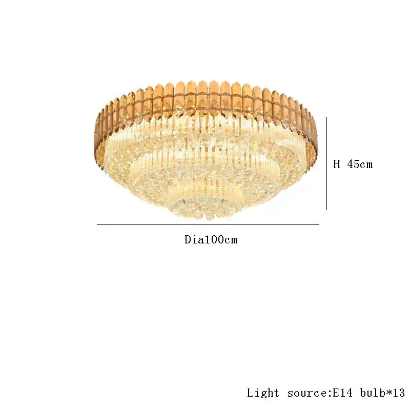 Amber crystal round chandelier living room tiered gold ceiling light