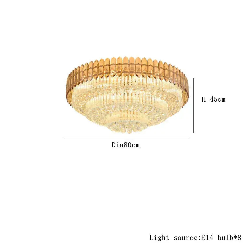 Amber crystal round chandelier living room tiered gold ceiling light