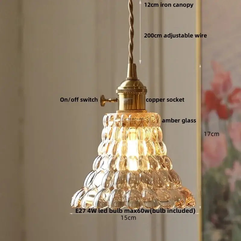 Vintage amber flower glass led pendant light dining room set
