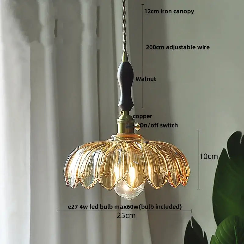 Vintage amber flower glass led pendant light dining room set
