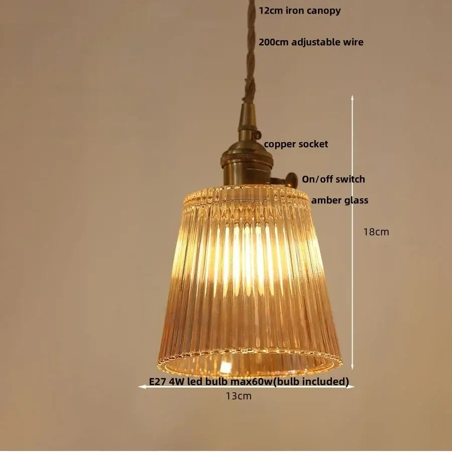 Vintage amber flower glass led pendant light dining room set