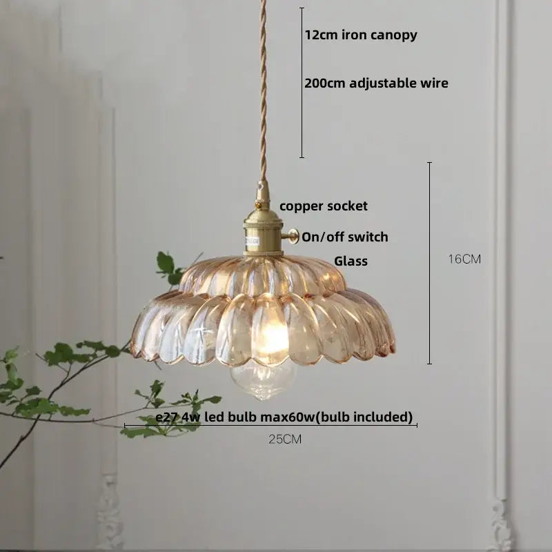 Vintage amber flower glass led pendant light dining room set