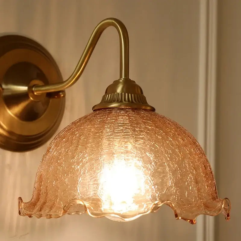 Antique brass amber flower glass wall sconce for living room